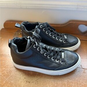 J Slides Black Leather Women's Sneakers